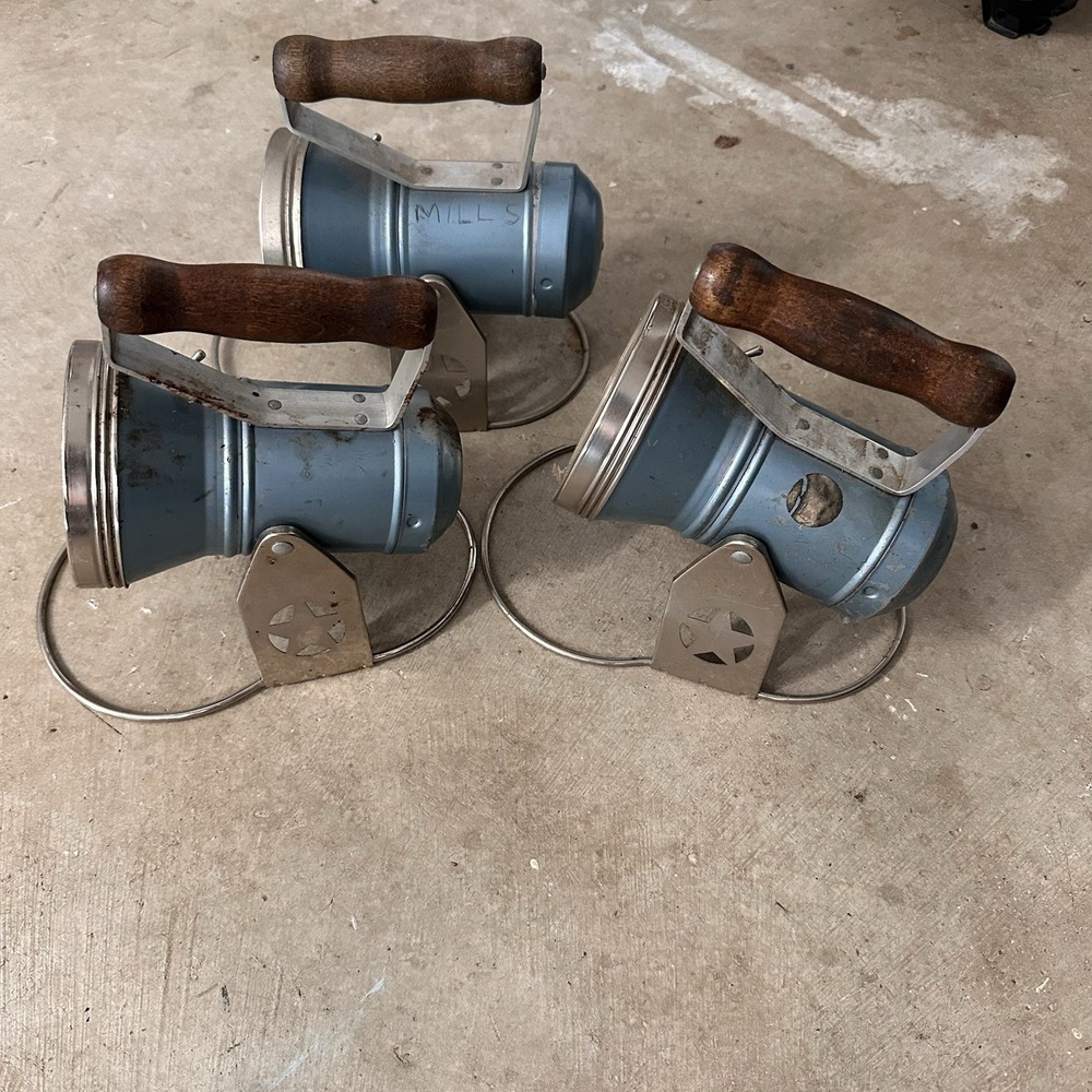 Lot 3 Star Headlight & Lantern Co Blue Vintage Flashlight Lantern Wood Handle